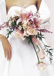 bride with cascade bouquet.