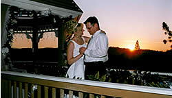 Wedding couple at sunset.
