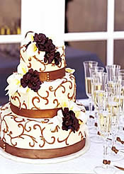 Brown swirl fondant wedding cake.