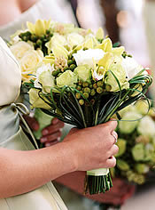 white and green brides bouquet.