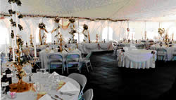 Inside wedding package reception tent.