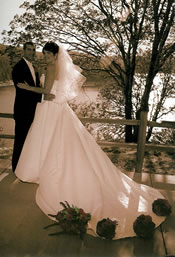 sepia tone bride and groom photo.